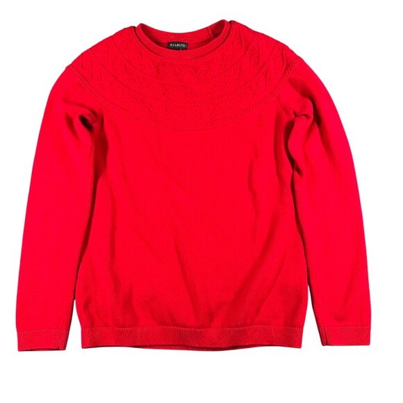 Talbots Sweater Womens Small Red Cashmere Blend Textured Yoke Knit Crewneck - Picture 1 of 8